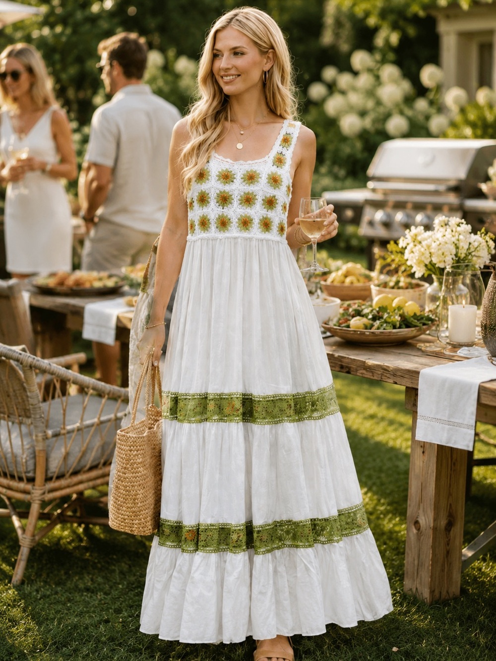 Solitaire NWT Crochet Maxi Dress Boho Cottagecore Festival Cotton Large